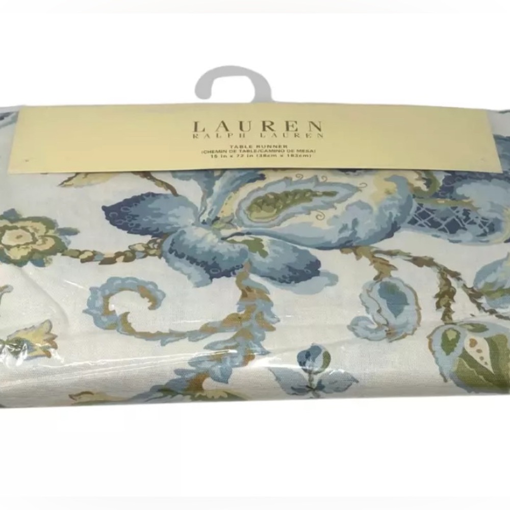 RALPH LAUREN 15" x 72" Hadley Aqua French Blue Designer Cotton Table Runner  NEW